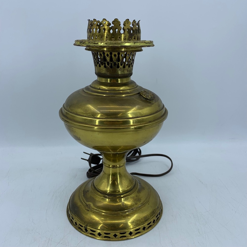 Vintage Antique Brass Hurricane Table Lamp Electric Oil Lamp Conversion 13"
